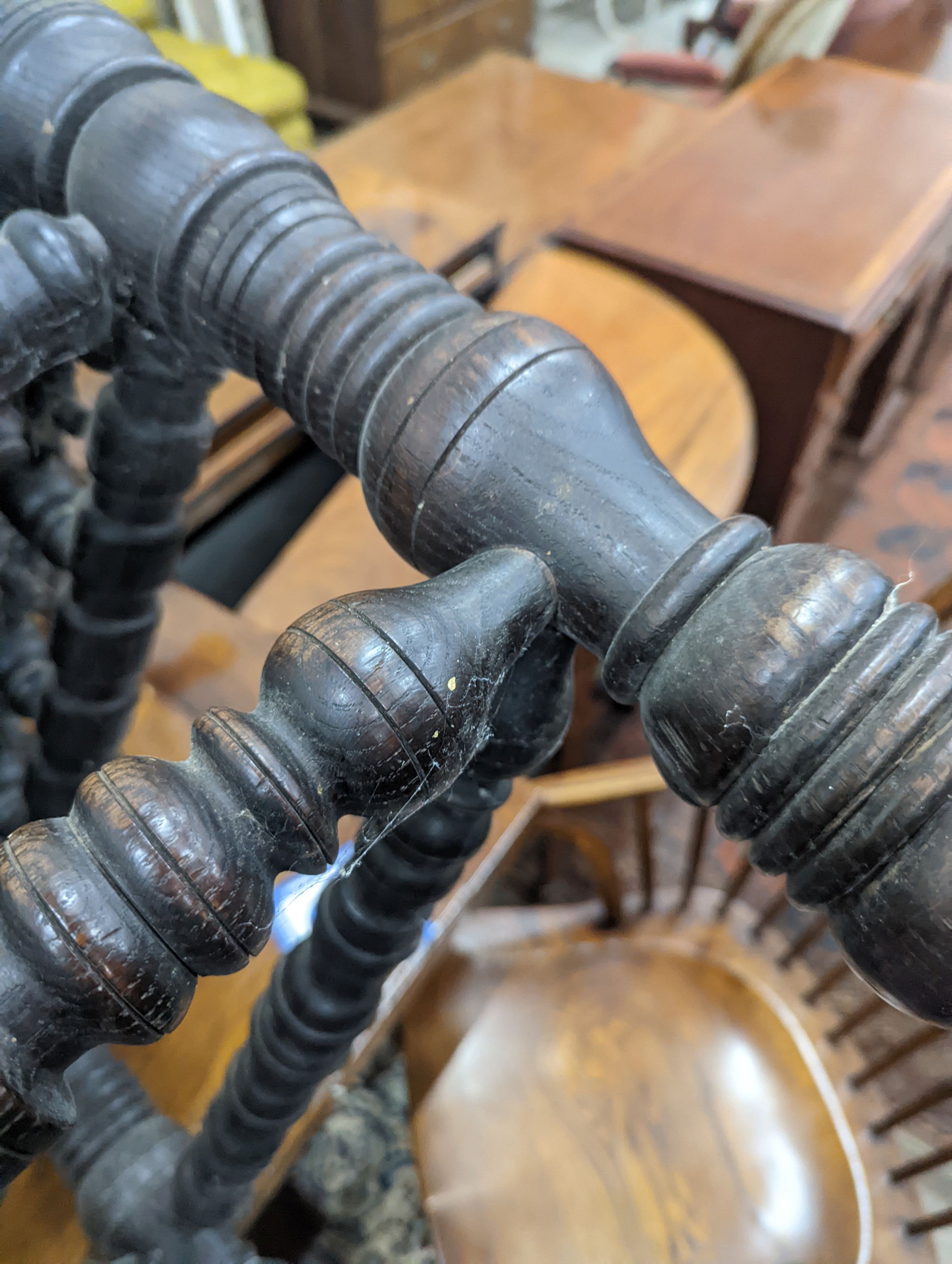 A 19th century oak turner's chair, width 56cm, depth 48cm, height 96cm